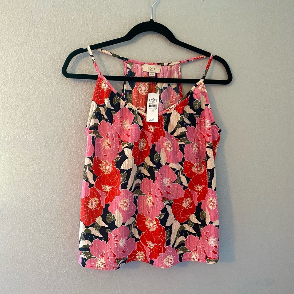 LOFT Red and Pink Floral Camisole